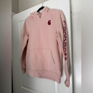 Carhartt Women’s Pink Relaxed Fit Hoodie Logo Sleeve Size M